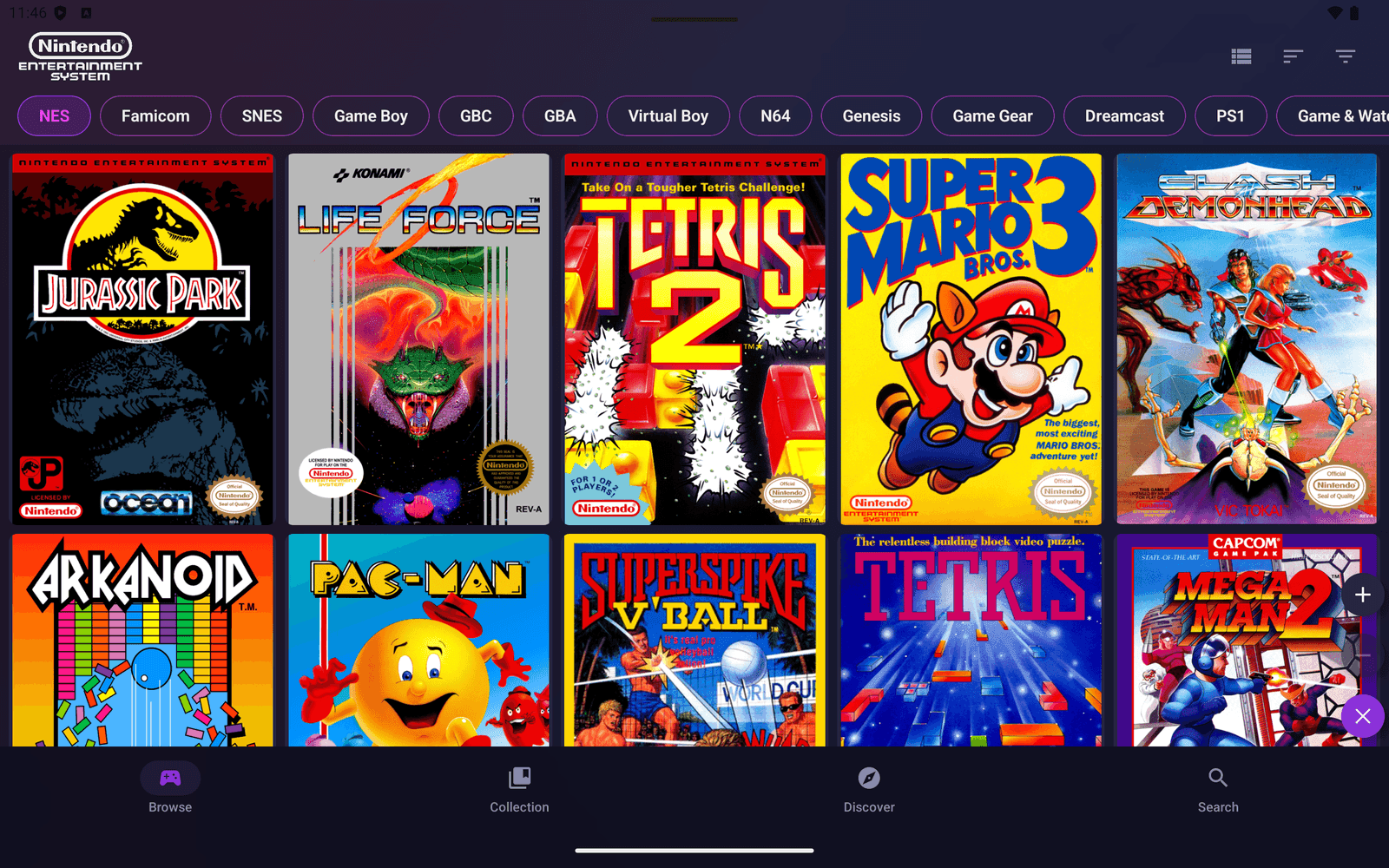 Retrodex on Android tablet