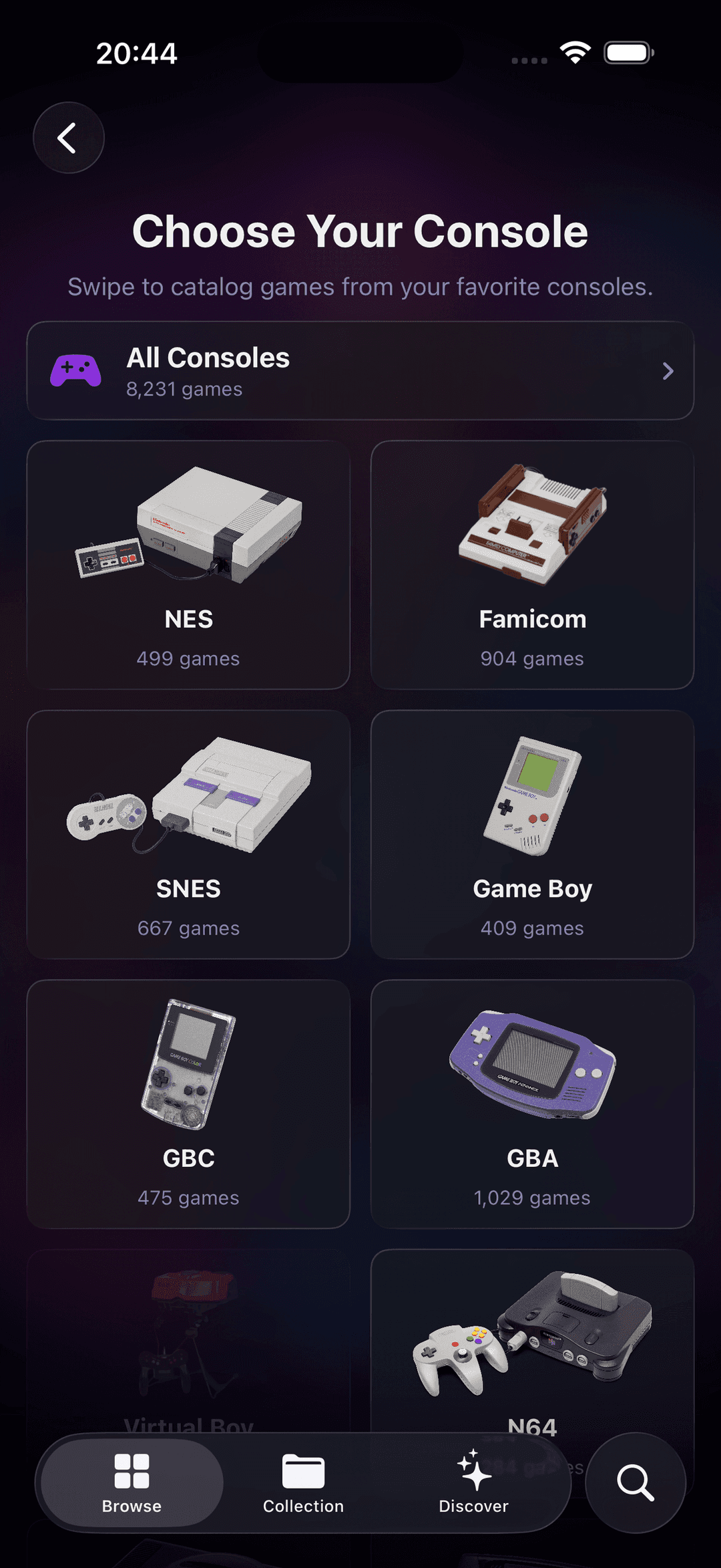 Console picker for swipe mode